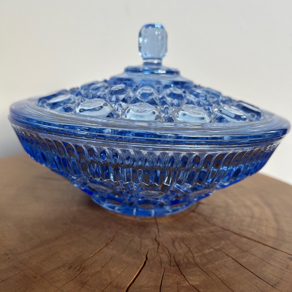 Vintage Indiana Glass Blue Covered Candy Dish